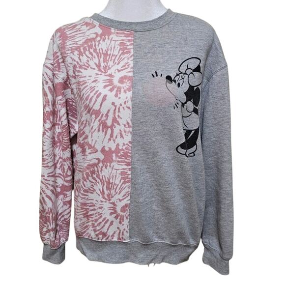 Disney Tops - Disney Minnie Mouse Blowing Bubble Sweatshirt Women's Size M Gray Pink Casual